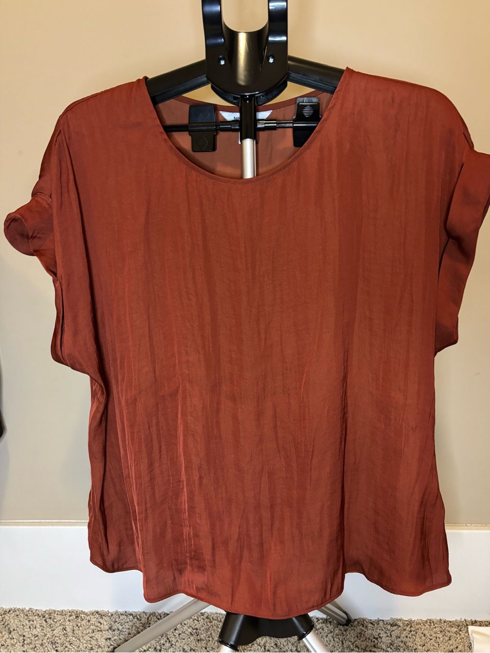 Nine West Women’s XL Rust Terracotta Flutter Sleeve Blouse Top 100% Polyester